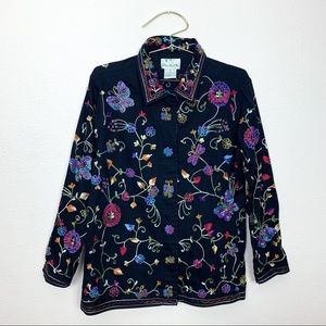 The Quacker Factory Embroidery Beaded Button Down